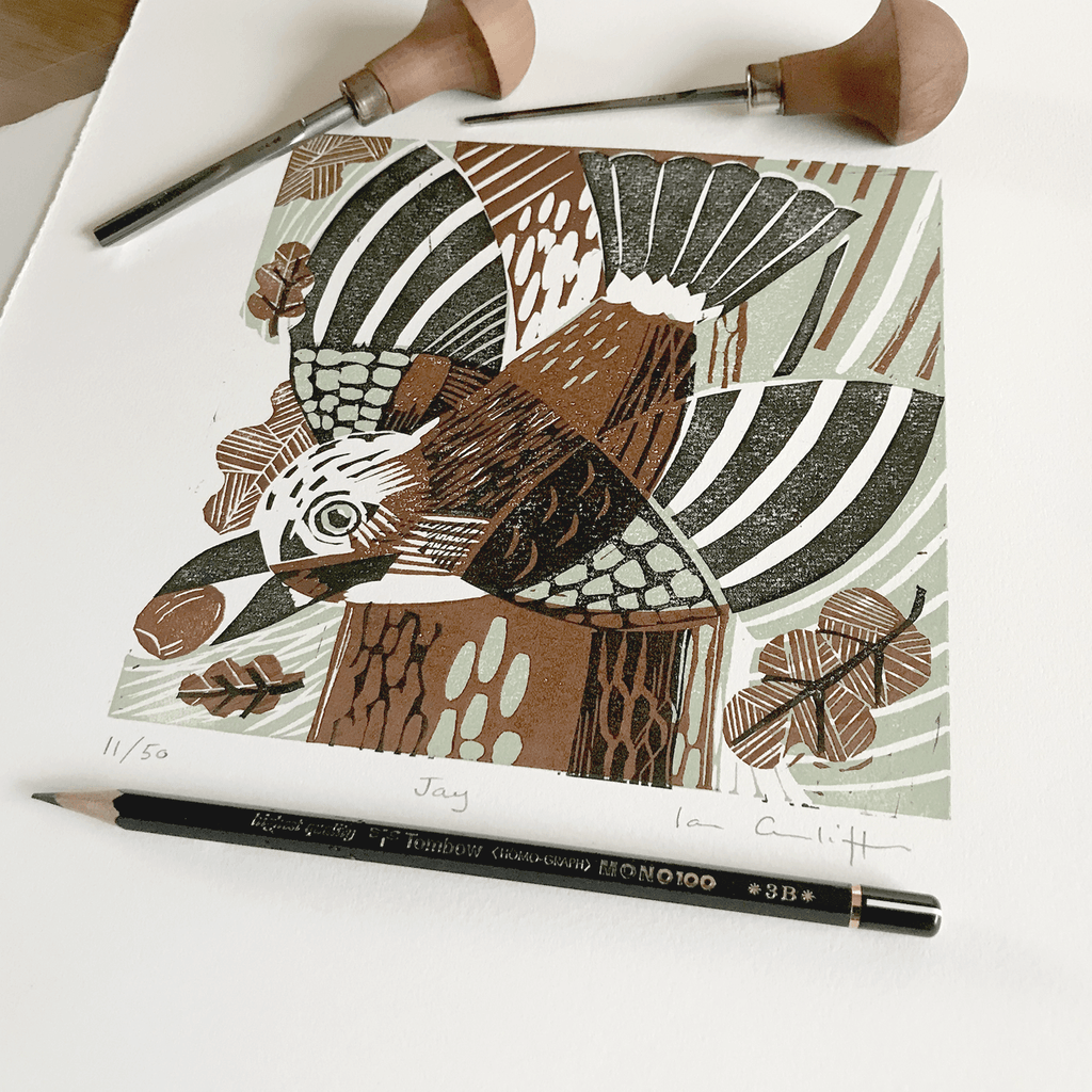 British wildlife print bird art with pfeil cutting tools and Tombow Mono 100 pencil
