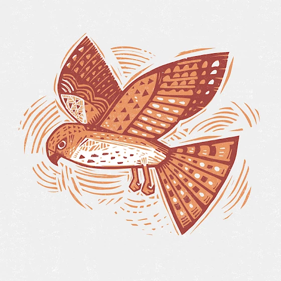 Kestrel greeting card. Decorative illustration of a bird with intricate patterns on a light background