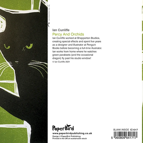 Black Cat 'Percy and Orchids' – Greeting Card